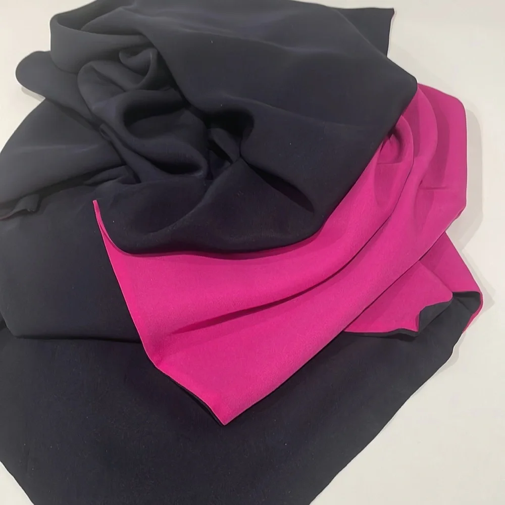 Vintage Double Sided Chanel Silk Scarf. Black reverses to magenta.